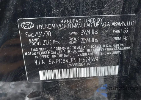 2020 Hyundai Elantra Sel из США, поврежденный, VIN 5NPD84LF5LH624594